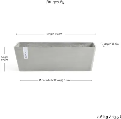 Ecopots kunststof plantenbak bruges 65x20x20 cm witgrijs     - afbeelding 7