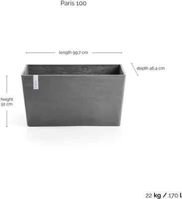 Ecopots kunststof plantenbak paris 100x32x49cm grijs     - afbeelding 3