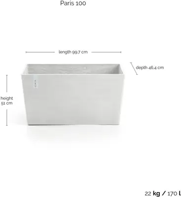 Ecopots kunststof plantenbak paris 100x46.6x51cm puurwit     - afbeelding 4