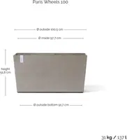 Ecopots kunststof plantenbak paris met wielen 100.5x39.6x51.8cm taupe     - afbeelding 5