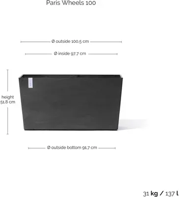 Ecopots kunststof plantenbak paris met wielen 100.5x39.6x51.8cm donkergrijs     - afbeelding 5