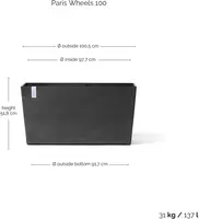 Ecopots kunststof plantenbak paris met wielen 100.5x39.6x51.8cm donkergrijs     - afbeelding 5