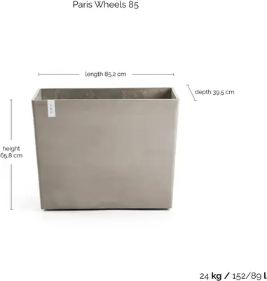 Ecopots kunststof plantenbak paris met wielen 85.2x39.5x6.8cm taupe     - afbeelding 4