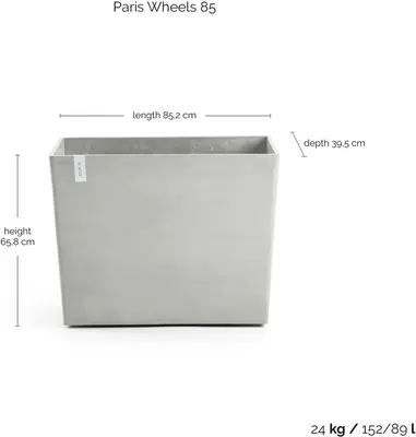 Ecopots kunststof plantenbak paris met wielen 85.2x39.5x65.8cm witgrijs     - afbeelding 4