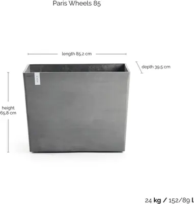 Ecopots kunststof plantenbak paris met wielen 85.2x39.5x65.8cm grijs     - afbeelding 4