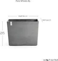 Ecopots kunststof plantenbak paris met wielen 85.2x39.5x65.8cm grijs     - afbeelding 4