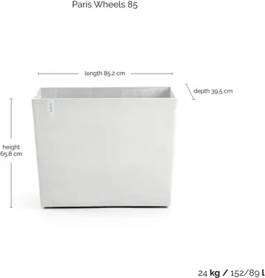 Ecopots kunststof plantenbak paris met wielen 85.2x39.5x65.8cm puurwit     - afbeelding 5