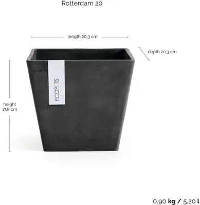 Ecopots kunststof plantenbak rotterdam 20x20x17.5 cm donkergrijs     - afbeelding 3