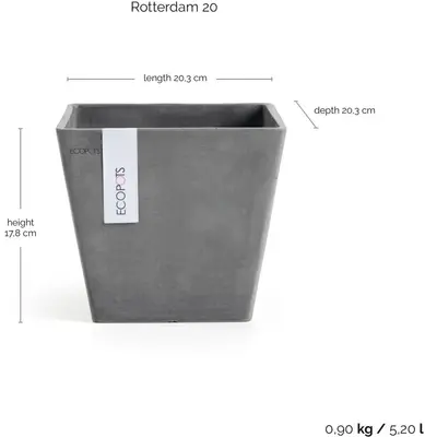 Ecopots kunststof plantenbak rotterdam 20x20x17.5 cm grijs     - afbeelding 3