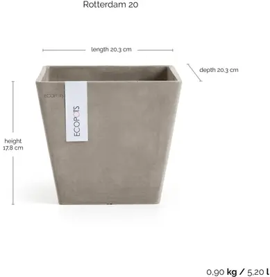 Ecopots kunststof plantenbak rotterdam 20x20x17.5 cm taupe     - afbeelding 3