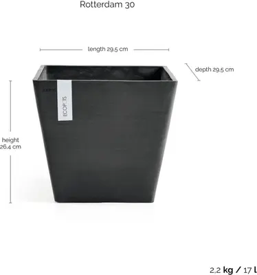 Ecopots kunststof plantenbak rotterdam 30x30x26 cm donkergrijs     - afbeelding 3