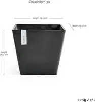 Ecopots kunststof plantenbak rotterdam 30x30x26 cm donkergrijs     - afbeelding 3