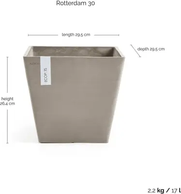 Ecopots kunststof plantenbak rotterdam 30x30x26 cm taupe     - afbeelding 3