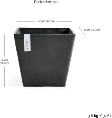Ecopots kunststof plantenbak rotterdam 40x40x35 cm donkergrijs     - afbeelding 3