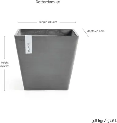 Ecopots kunststof plantenbak rotterdam 40x40x35 cm grijs     - afbeelding 3