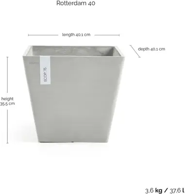 Ecopots kunststof plantenbak rotterdam 40x40x35 cm witgrijs     - afbeelding 3