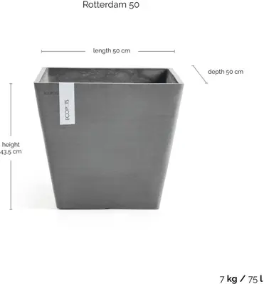 Ecopots kunststof plantenbak rotterdam 50x50x43.5 cm grijs     - afbeelding 5