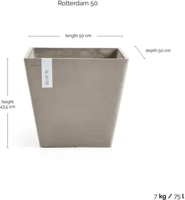 Ecopots kunststof plantenbak rotterdam 50x50x43.5 cm taupe     - afbeelding 5