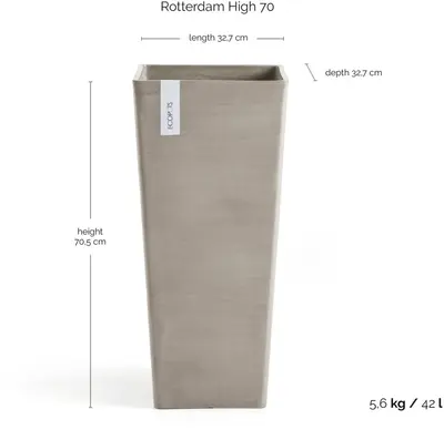 Ecopots kunststof plantenbak rotterdam hoog 32.7x32.7x70 cm taupe     - afbeelding 5