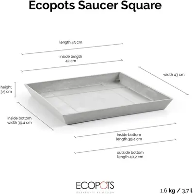 Ecopots kunststof rotterdam schotel 43x43x3.5 cm witgrijs     - afbeelding 3
