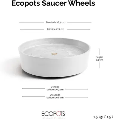 Ecopots kunststof schotel met wielen 28.7x8.3 cm puurwit     - afbeelding 4