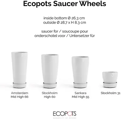 Ecopots kunststof schotel met wielen 28.7x8.3 cm puurwit     - afbeelding 3