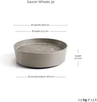 Ecopots kunststof schotel met wielen 28.7x8.3 cm taupe     - afbeelding 3