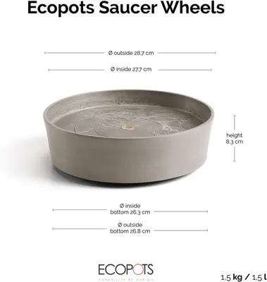 Ecopots kunststof schotel met wielen 28.7x8.3 cm taupe     - afbeelding 10