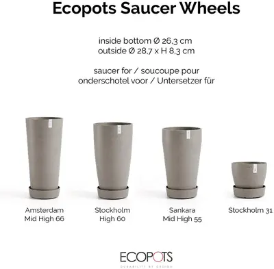 Ecopots kunststof schotel met wielen 28.7x8.3 cm taupe     - afbeelding 9
