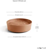 Ecopots kunststof schotel met wielen 28.7x8.3 cm terracotta     - afbeelding 4