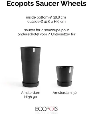 Ecopots kunststof schotel met wielen 41.6x9 cm donkergrijs     - afbeelding 7
