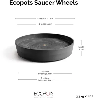Ecopots kunststof schotel met wielen 41.6x9 cm donkergrijs     - afbeelding 8