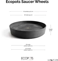 Ecopots kunststof schotel met wielen 41.6x9 cm donkergrijs     - afbeelding 8