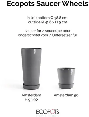 Ecopots kunststof schotel met wielen 41.6x9 cm grijs     - afbeelding 11
