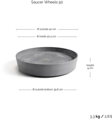Ecopots kunststof schotel met wielen 41.6x9 cm grijs     - afbeelding 4