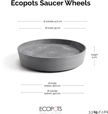 Ecopots kunststof schotel met wielen 41.6x9 cm grijs     - afbeelding 12