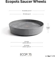Ecopots kunststof schotel met wielen 41.6x9 cm grijs     - afbeelding 12