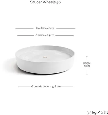 Ecopots kunststof schotel met wielen 41.6x9 cm puurwit     - afbeelding 3