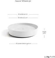 Ecopots kunststof schotel met wielen 41.6x9 cm puurwit     - afbeelding 3