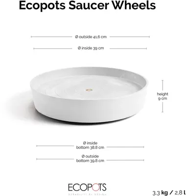 Ecopots kunststof schotel met wielen 41.6x9 cm puurwit     - afbeelding 9
