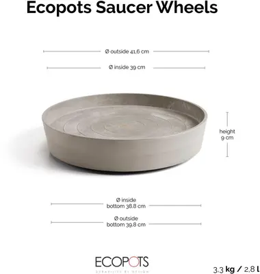 Ecopots kunststof schotel met wielen 41.6x9 cm taupe     - afbeelding 11