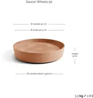 Ecopots kunststof schotel met wielen 41.6x9 cm terracotta     - afbeelding 4