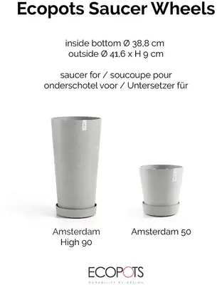 Ecopots kunststof schotel met wielen 41.6x9 cm witgrijs     - afbeelding 10