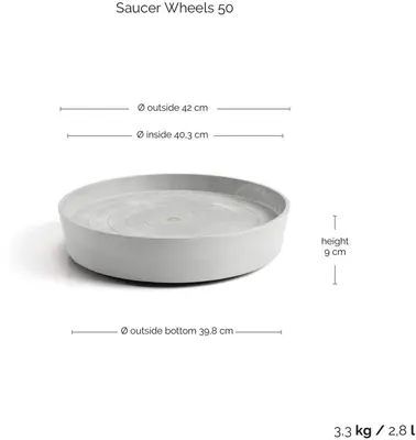 Ecopots kunststof schotel met wielen 41.6x9 cm witgrijs     - afbeelding 3