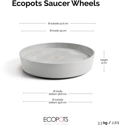 Ecopots kunststof schotel met wielen 41.6x9 cm witgrijs     - afbeelding 11