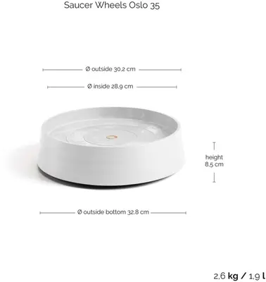 Ecopots kunststof schotel met wielen oslo schotel 32.2x8.5 cm puurwit     - afbeelding 3