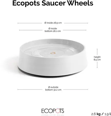 Ecopots kunststof schotel met wielen oslo schotel 32.2x8.5 cm puurwit     - afbeelding 8