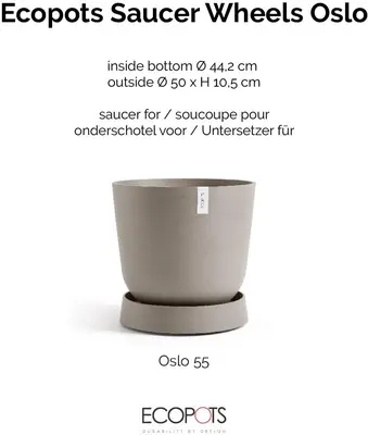 Ecopots kunststof schotel met wielen oslo schotel 50x10.5 cm taupe     - afbeelding 3