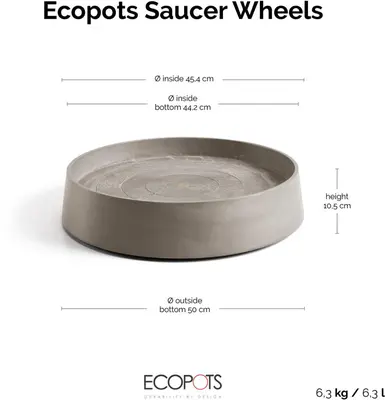 Ecopots kunststof schotel met wielen oslo schotel 50x10.5 cm taupe     - afbeelding 4