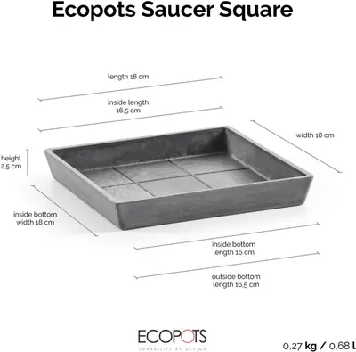 Ecopots kunststof schotel rotterdam schotel 18x18x2.5 cm grijs     - afbeelding 5